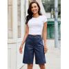 image:imageluvamia Bermuda Shorts for Women Knee Length High Waisted Dressy Casual Patch Pocket Chino Elastic Waist Long ShortsDark Blue