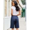 image:imageluvamia Bermuda Shorts for Women Knee Length High Waisted Dressy Casual Patch Pocket Chino Elastic Waist Long ShortsDark Blue