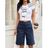image:imageluvamia Bermuda Shorts for Women Knee Length High Waisted Dressy Casual Patch Pocket Chino Elastic Waist Long ShortsDark Blue