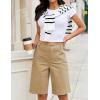 image:imageluvamia Bermuda Shorts for Women Knee Length High Waisted Dressy Casual Patch Pocket Chino Elastic Waist Long ShortsKhaki