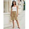 image:imageluvamia Bermuda Shorts for Women Knee Length High Waisted Dressy Casual Patch Pocket Chino Elastic Waist Long ShortsKhaki