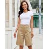 image:imageluvamia Bermuda Shorts for Women Knee Length High Waisted Dressy Casual Patch Pocket Chino Elastic Waist Long ShortsKhaki