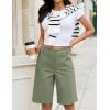 image:imageluvamia Bermuda Shorts for Women Knee Length High Waisted Dressy Casual Patch Pocket Chino Elastic Waist Long ShortsOlivine