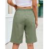 image:imageluvamia Bermuda Shorts for Women Knee Length High Waisted Dressy Casual Patch Pocket Chino Elastic Waist Long ShortsOlivine