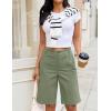 image:imageluvamia Bermuda Shorts for Women Knee Length High Waisted Dressy Casual Patch Pocket Chino Elastic Waist Long ShortsOlivine