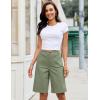 image:imageluvamia Bermuda Shorts for Women Knee Length High Waisted Dressy Casual Patch Pocket Chino Elastic Waist Long ShortsOlivine