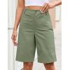 image:imageluvamia Bermuda Shorts for Women Knee Length High Waisted Dressy Casual Patch Pocket Chino Elastic Waist Long ShortsOlivine