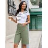 image:imageluvamia Bermuda Shorts for Women Knee Length High Waisted Dressy Casual Patch Pocket Chino Elastic Waist Long ShortsOlivine