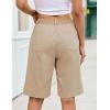 image:imageluvamia Bermuda Shorts for Women Knee Length High Waisted Dressy Casual Patch Pocket Chino Elastic Waist Long ShortsPale Khaki