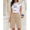 image:imageluvamia Bermuda Shorts for Women Knee Length High Waisted Dressy Casual Patch Pocket Chino Elastic Waist Long ShortsPale Khaki