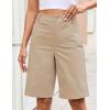 image:imageluvamia Bermuda Shorts for Women Knee Length High Waisted Dressy Casual Patch Pocket Chino Elastic Waist Long ShortsPale Khaki
