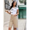 image:imageluvamia Bermuda Shorts for Women Knee Length High Waisted Dressy Casual Patch Pocket Chino Elastic Waist Long ShortsPale Khaki