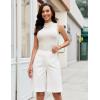 image:imageluvamia Bermuda Shorts for Women Knee Length High Waisted Dressy Casual Patch Pocket Chino Elastic Waist Long ShortsWhite