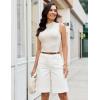 image:imageluvamia Bermuda Shorts for Women Knee Length High Waisted Dressy Casual Patch Pocket Chino Elastic Waist Long ShortsWhite