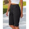 image:imageluvamia Bermuda Shorts for Women Knee Length High Waisted Side Split Elastic Waist Summer Dressy Casual Long Chino ShortsBlack