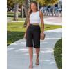 image:imageluvamia Bermuda Shorts for Women Knee Length High Waisted Side Split Elastic Waist Summer Dressy Casual Long Chino ShortsBlack