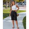 image:imageluvamia Bermuda Shorts for Women Knee Length High Waisted Side Split Elastic Waist Summer Dressy Casual Long Chino ShortsBlack