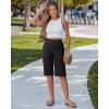image:imageluvamia Bermuda Shorts for Women Knee Length High Waisted Side Split Elastic Waist Summer Dressy Casual Long Chino ShortsBlack
