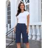 image:imageluvamia Bermuda Shorts for Women Knee Length High Waisted Side Split Elastic Waist Summer Dressy Casual Long Chino ShortsDark Blue