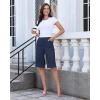 image:imageluvamia Bermuda Shorts for Women Knee Length High Waisted Side Split Elastic Waist Summer Dressy Casual Long Chino ShortsDark Blue