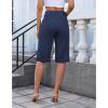 image:imageluvamia Bermuda Shorts for Women Knee Length High Waisted Side Split Elastic Waist Summer Dressy Casual Long Chino ShortsDark Blue