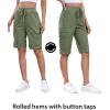 image:imageluvamia Bermuda Shorts for Women Knee Length Pull On Elasitc Waist High Rise Fold Hem Casual Summer Chino Cargo ShortsArmy Green