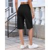 image:imageluvamia Bermuda Shorts for Women Knee Length Pull On Elasitc Waist High Rise Fold Hem Casual Summer Chino Cargo ShortsBlack