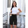 image:imageluvamia Bermuda Shorts for Women Knee Length Pull On Elasitc Waist High Rise Fold Hem Casual Summer Chino Cargo ShortsBlack