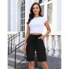 image:imageluvamia Bermuda Shorts for Women Knee Length Pull On Elasitc Waist High Rise Fold Hem Casual Summer Chino Cargo ShortsBlack