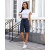 image:imageluvamia Bermuda Shorts for Women Knee Length Pull On Elasitc Waist High Rise Fold Hem Casual Summer Chino Cargo ShortsDark Blue