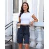 image:imageluvamia Bermuda Shorts for Women Knee Length Pull On Elasitc Waist High Rise Fold Hem Casual Summer Chino Cargo ShortsDark Blue