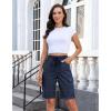 image:imageluvamia Bermuda Shorts for Women Knee Length Pull On Elasitc Waist High Rise Fold Hem Casual Summer Chino Cargo ShortsDark Blue