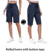 image:imageluvamia Bermuda Shorts for Women Knee Length Pull On Elasitc Waist High Rise Fold Hem Casual Summer Chino Cargo ShortsDark Blue