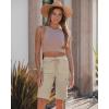 image:imageluvamia Bermuda Shorts for Women Knee Length Pull On Elasitc Waist High Rise Fold Hem Casual Summer Chino Cargo ShortsSafari