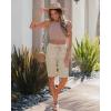 image:imageluvamia Bermuda Shorts for Women Knee Length Pull On Elasitc Waist High Rise Fold Hem Casual Summer Chino Cargo ShortsSafari