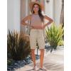image:imageluvamia Bermuda Shorts for Women Knee Length Pull On Elasitc Waist High Rise Fold Hem Casual Summer Chino Cargo ShortsSafari