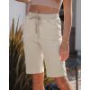 image:imageluvamia Bermuda Shorts for Women Knee Length Pull On Elasitc Waist High Rise Fold Hem Casual Summer Chino Cargo ShortsSummer Sand