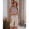 image:imageluvamia Bermuda Shorts for Women Knee Length Pull On Elasitc Waist High Rise Fold Hem Casual Summer Chino Cargo ShortsSummer Sand
