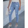 image:imageluvamia Cropped Jeans for Women Skinny Trendy High Waisted Distressed Ripped Stretchy Denim Pants Destroyed JeggingsRoadknight Blue