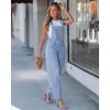 image:imageluvamia Denim Overalls for Women Barrel Leg Baggy Loose Fit Bib Stretchy Jean Jumpsuit Adjustable Strap Casual OverallAiry Blue