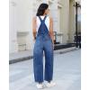 image:imageluvamia Denim Overalls for Women Barrel Leg Baggy Loose Fit Bib Stretchy Jean Jumpsuit Adjustable Strap Casual OverallClassic Blue