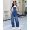 image:imageluvamia Denim Overalls for Women Barrel Leg Baggy Loose Fit Bib Stretchy Jean Jumpsuit Adjustable Strap Casual OverallClassic Blue