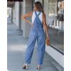 image:imageluvamia Denim Overalls for Women Barrel Leg Baggy Loose Fit Bib Stretchy Jean Jumpsuit Adjustable Strap Casual OverallMedium Blue