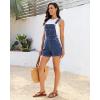 image:imageluvamia Jean Overalls for Women Loose Fit Bib Adjustable Straps Stretchy Denim Overall Shorts Casual Summer ShortallsClassic Blue