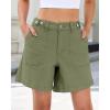 image:imageluvamia Jean Shorts for Women High Waisted Wide Leg Cinch Waist Stretchy Denim Mid Thigh Shorts Casual Summer JortsArmy Green