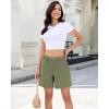 image:imageluvamia Jean Shorts for Women High Waisted Wide Leg Cinch Waist Stretchy Denim Mid Thigh Shorts Casual Summer JortsArmy Green