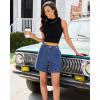 image:imageluvamia Jean Shorts for Women High Waisted Wide Leg Cinch Waist Stretchy Denim Mid Thigh Shorts Casual Summer JortsClassic Blue