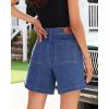 image:imageluvamia Jean Shorts for Women High Waisted Wide Leg Cinch Waist Stretchy Denim Mid Thigh Shorts Casual Summer JortsClassic Blue