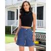 image:imageluvamia Jean Shorts for Women High Waisted Wide Leg Cinch Waist Stretchy Denim Mid Thigh Shorts Casual Summer JortsClassic Blue