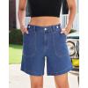 image:imageluvamia Jean Shorts for Women High Waisted Wide Leg Cinch Waist Stretchy Denim Mid Thigh Shorts Casual Summer JortsClassic Blue